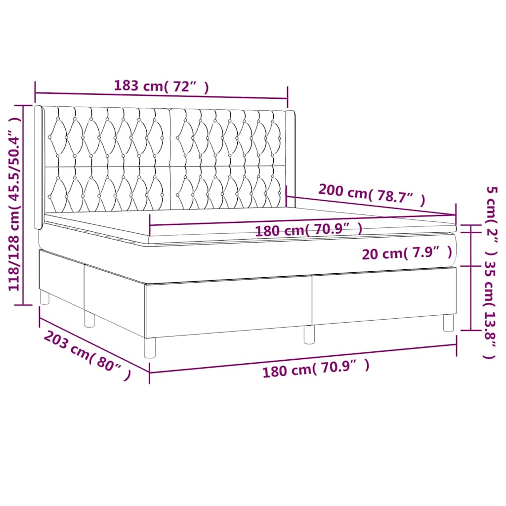 Letto a Molle con Materasso e LED Nero 180x200cm in Tessuto | homemem39