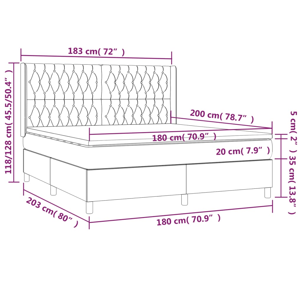 Letto a Molle Materasso e LED MarroneScuro 180x200cm in Tessuto