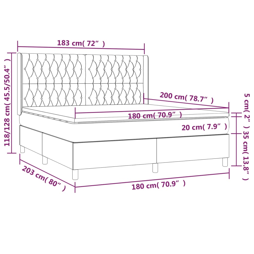Letto a Molle con Materasso e LED Crema 180x200 cm in Tessuto