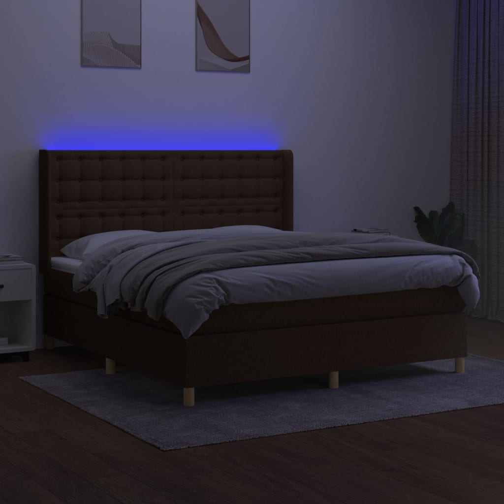 Letto a Molle Materasso e LED MarroneScuro 180x200cm in Tessuto