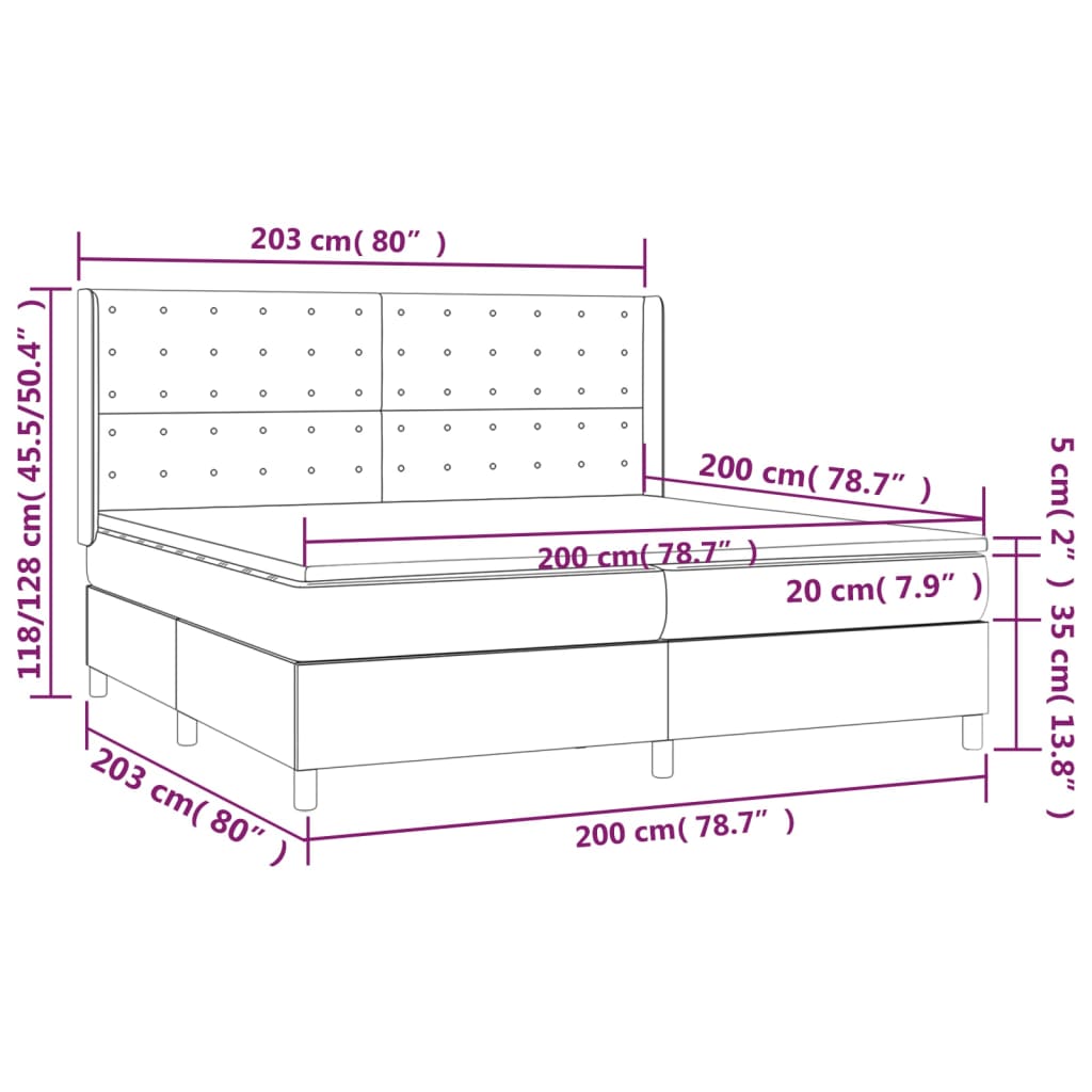 Letto a Molle Materasso e LED bianco 200x200cm in Tessuto | homemem39