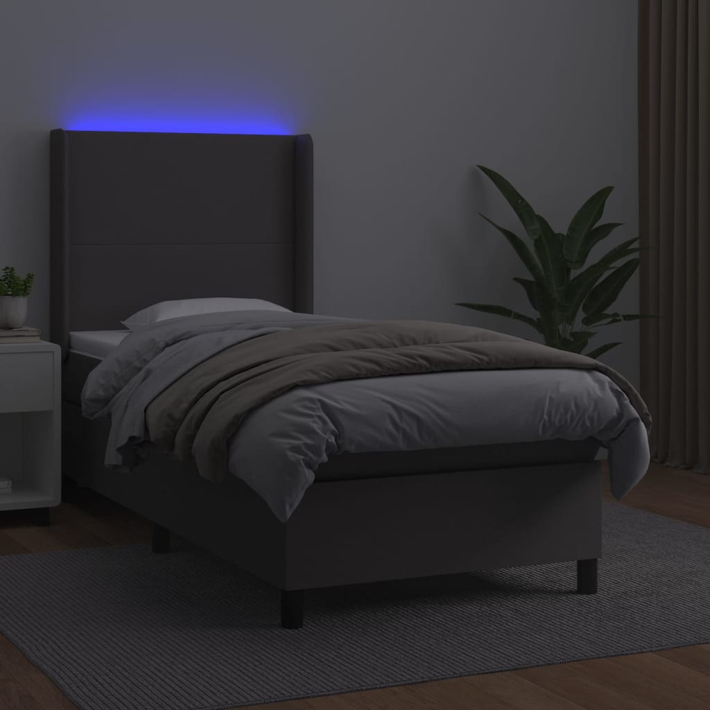 Giroletto Molle con Materasso e LED Grigio 90x190cm Similpelle