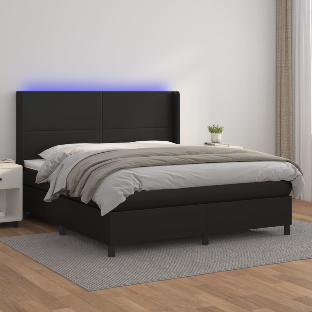 Giroletto a Molle con Materasso e LED Nero 180x200cm Similpelle