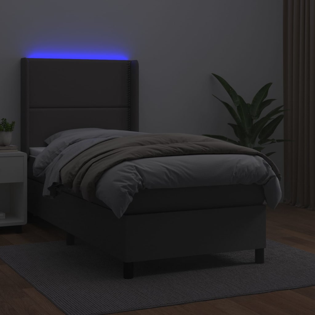 Giroletto Molle con Materasso e LED Grigio 90x190cm Similpelle