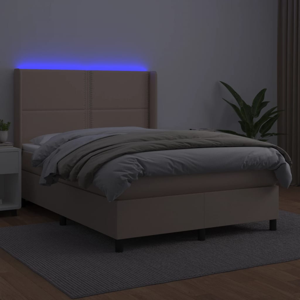 Giroletto Molle Materasso e LED Cappuccino 140x200cm Similpelle