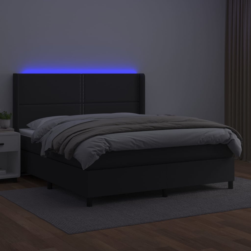 Giroletto a Molle con Materasso e LED Nero 160x200cm Similpelle