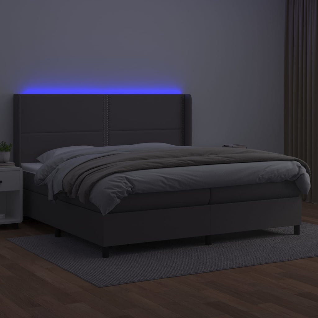 Giroletto Molle con Materasso e LED Grigio 200x200cm Similpelle