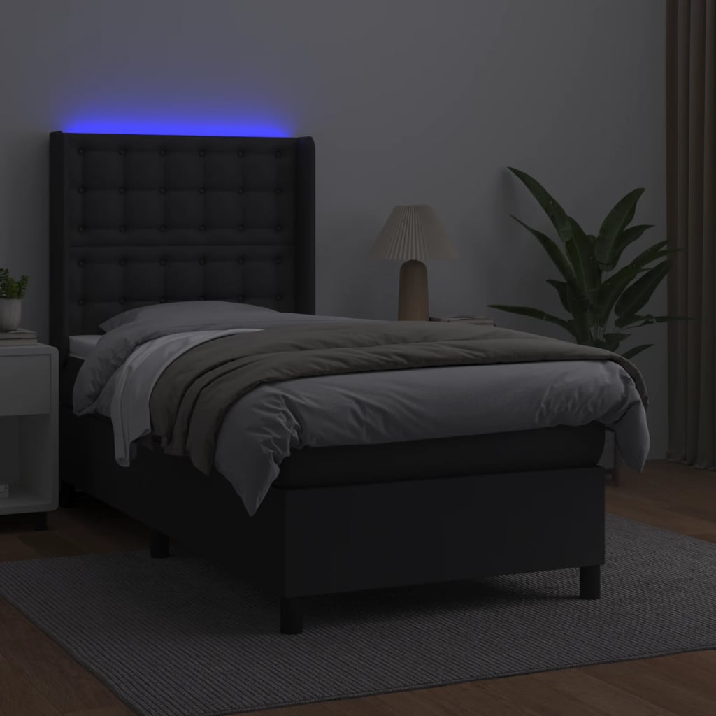 Giroletto a Molle con Materasso e LED Nero 80x200 cm Similpelle