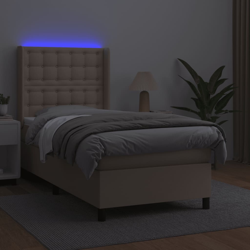 Giroletto Molle Materasso e LED Cappuccino 100x200cm Similpelle