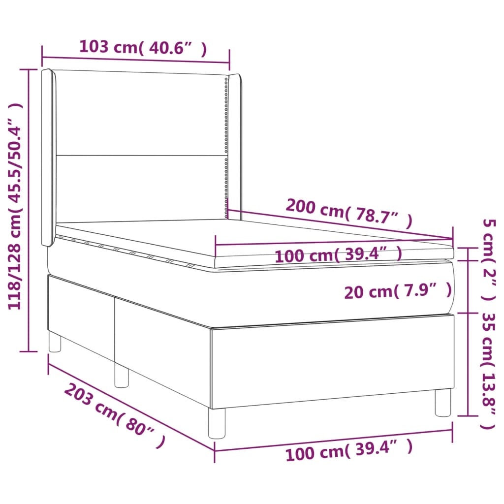 Letto a Molle con Materasso e LED Nero 100x200 cm in Velluto