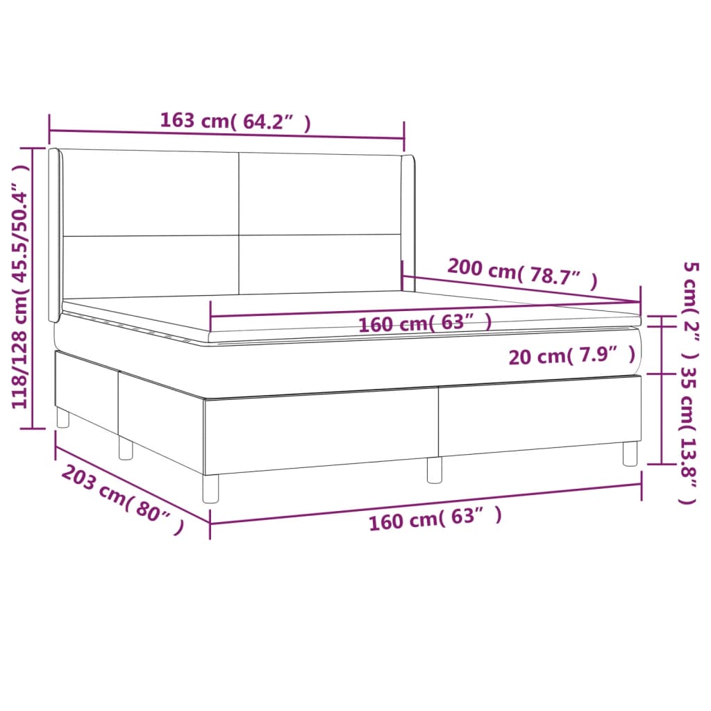 Letto a Molle con Materasso e LED Rosa 160x200 cm in Velluto