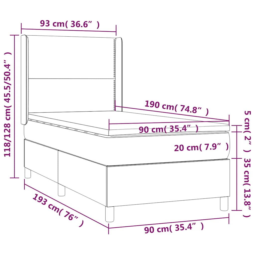 Letto a Molle con Materasso e LED Verde Scuro 90x190 cm Velluto | homemem39