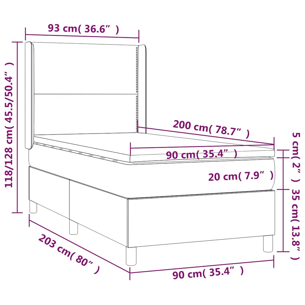 Letto a Molle con Materasso e LED Verde Scuro 90x200cm Velluto | homemem39