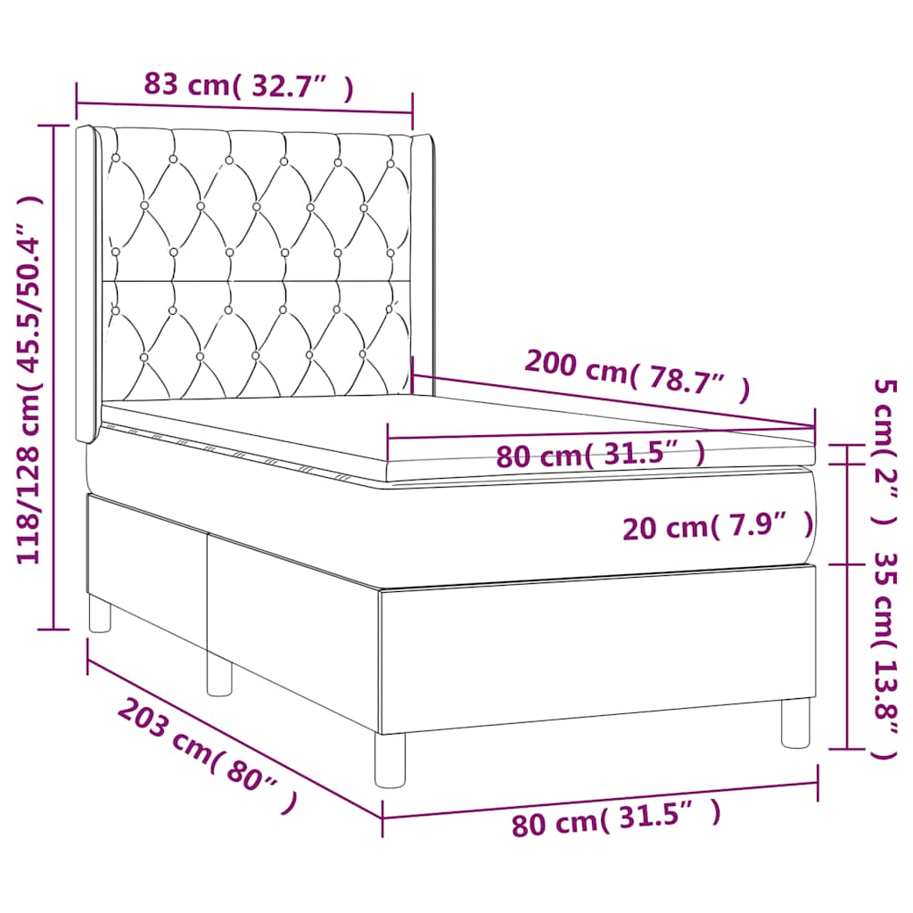 Letto a Molle con Materasso e LED Blu Scuro 80x200cm in Velluto | homemem39