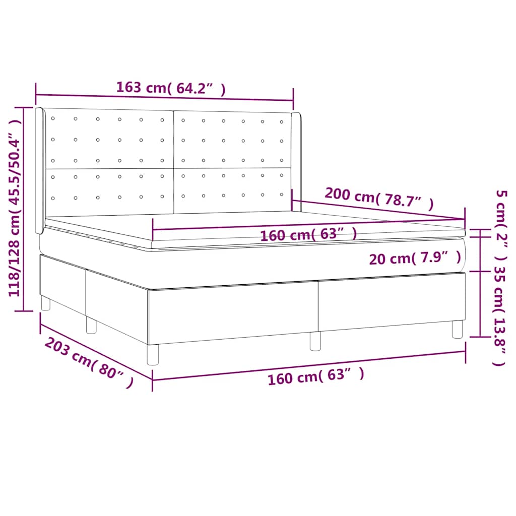 Letto a Molle con Materasso e LED Blu Scuro 160x200 cm | homemem39