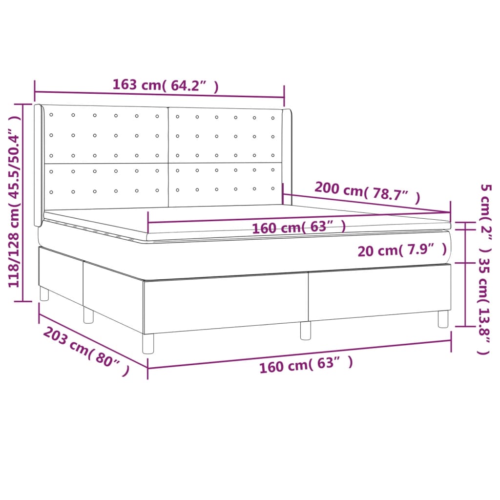Letto a Molle con Materasso e LED Rosa 160x200 cm in Velluto | homemem39