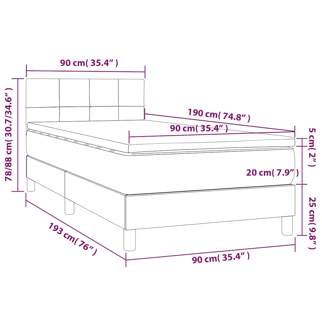 Letto a Molle Materasso e LED Marrone Scuro 90x190cm in Tessuto | homemem39