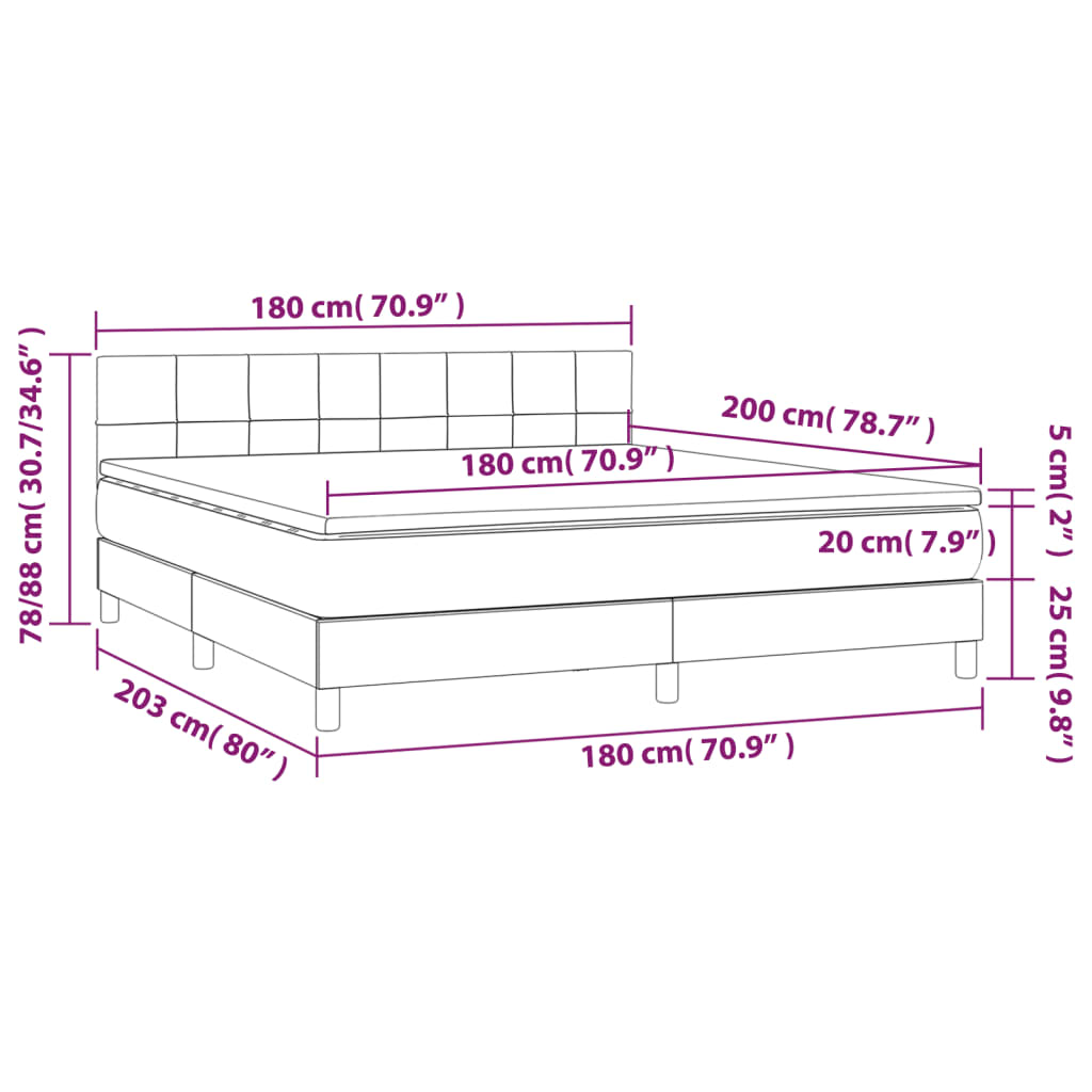 Letto a Molle Materasso e LED MarroneScuro 180x200cm in Tessuto | homemem39