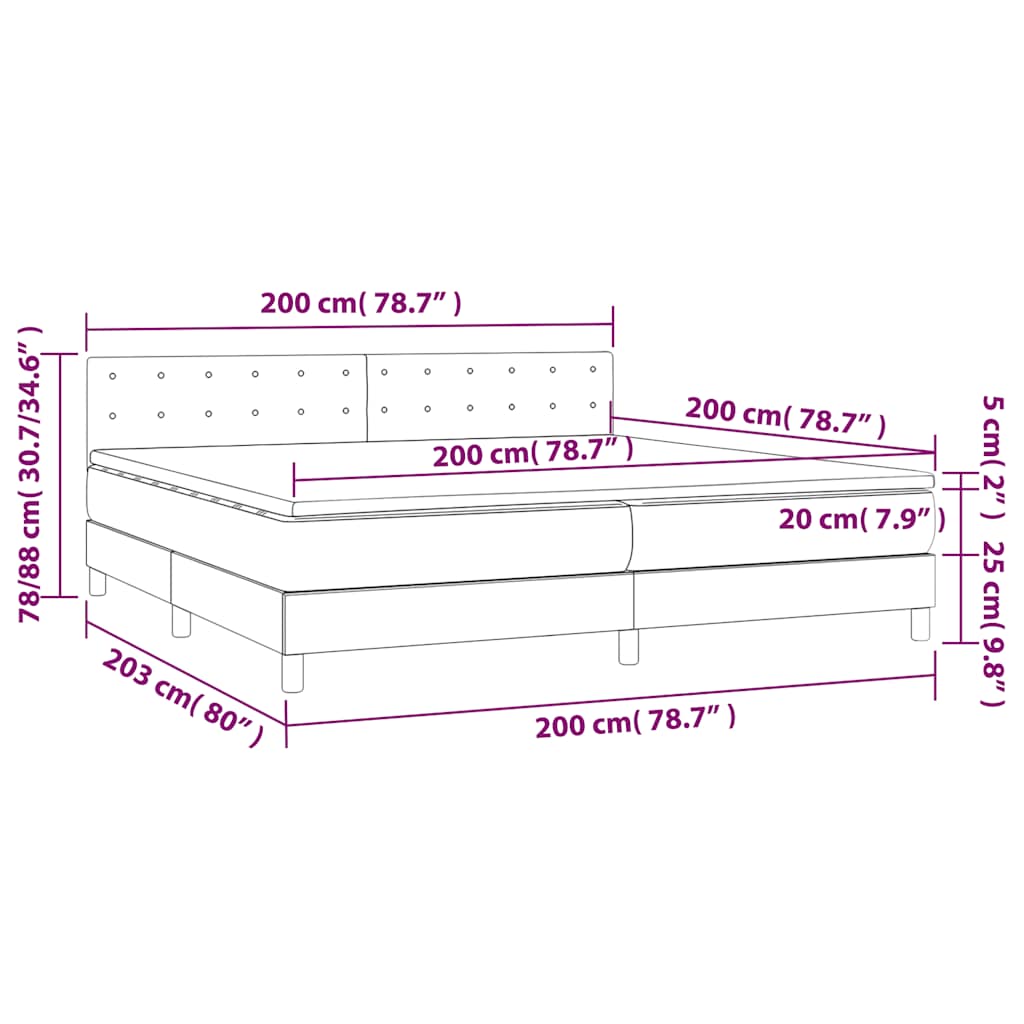Letto a Molle Materasso e LED Nero 200x200cm in Tessuto | homemem39