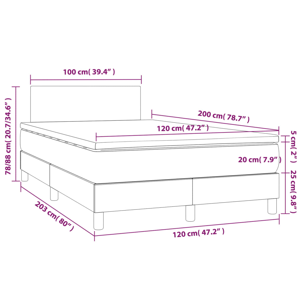Letto a Molle Materasso e LED Grigio Chiaro 120x200 cm Tessuto | homemem39