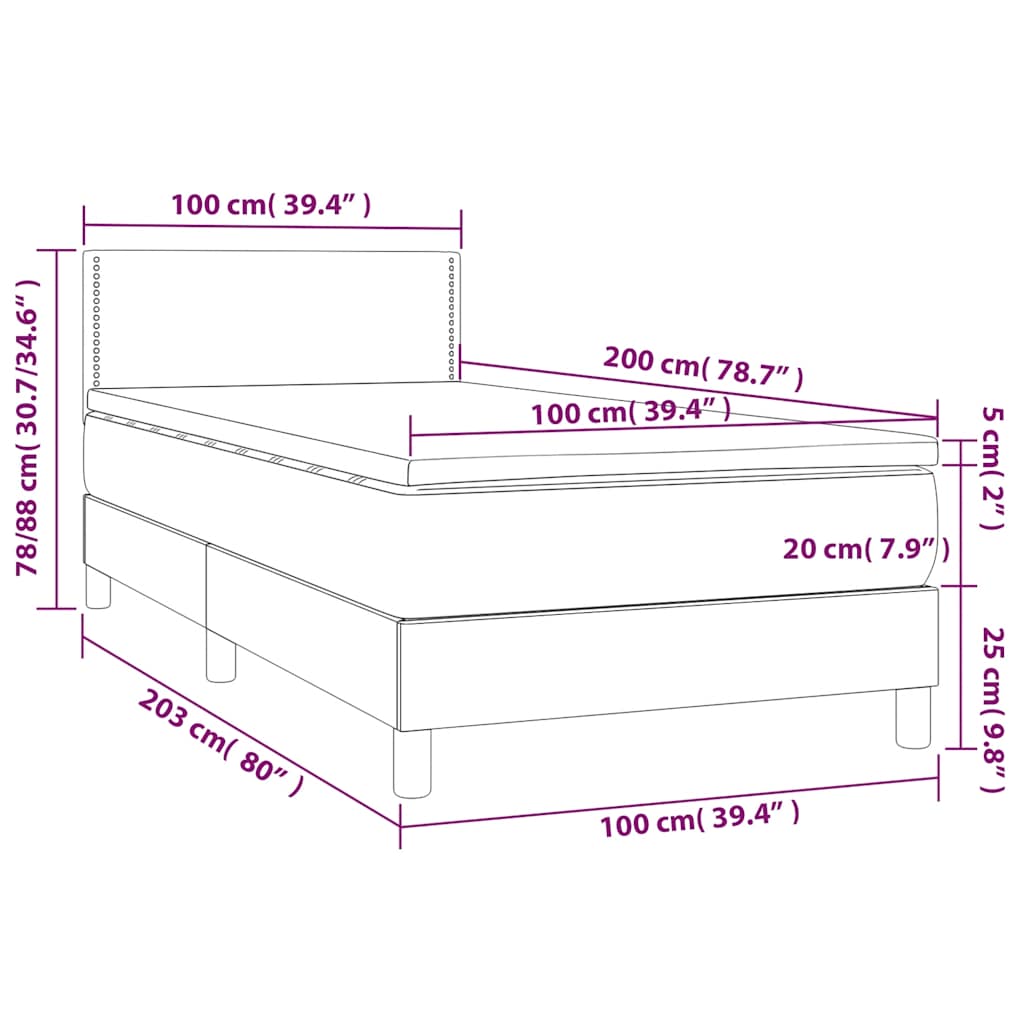 Letto a Molle con Materasso e LED Nero 100x200 cm in Tessuto