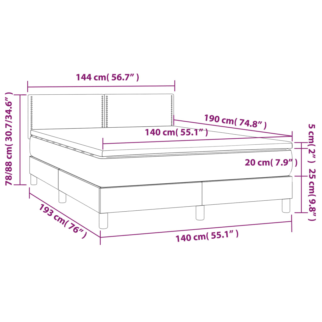 Letto a Molle con Materasso e LED Blu 140x190 cm in Tessuto | homemem39