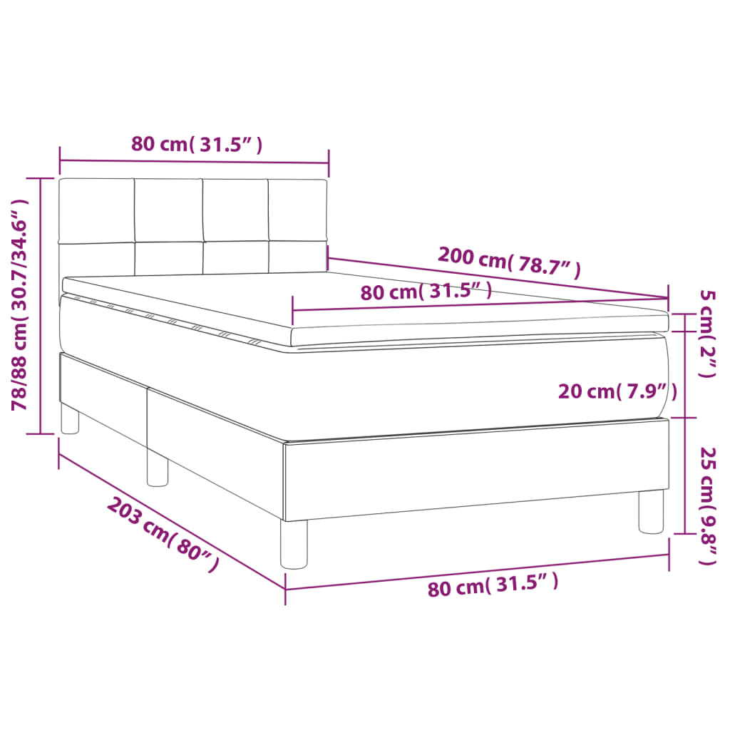 Letto a Molle con Materasso e LED Crema 80x200 cm in Tessuto | homemem39