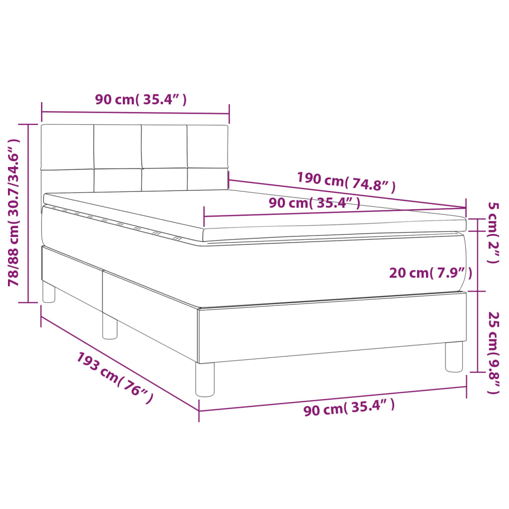 Letto a Molle Materasso e LED Grigio Scuro 90x190 cm in Tessuto | homemem39