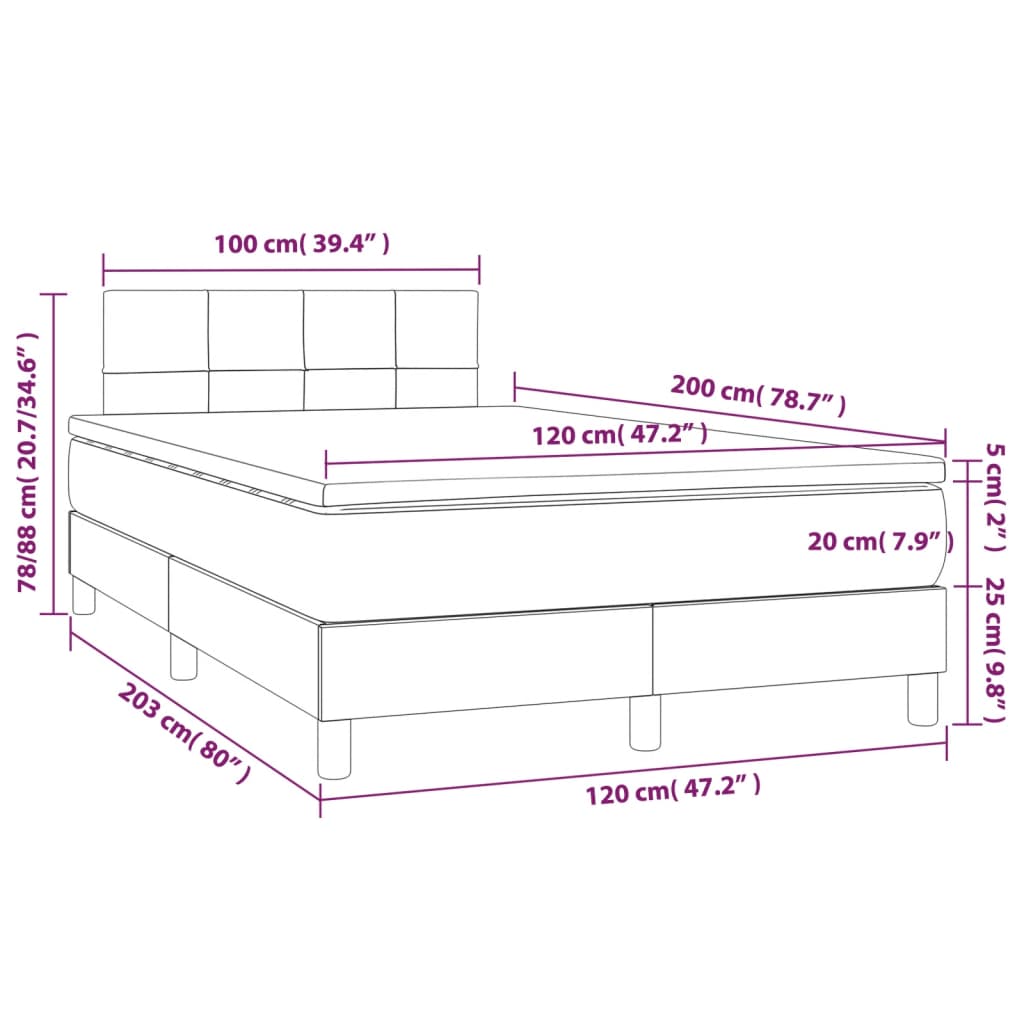 Letto a Molle Materasso e LED Grigio Chiaro 120x200 cm Tessuto | homemem39