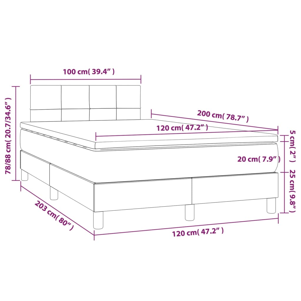 Letto a Molle Materasso e LED Grigio Scuro 120x200cm in Tessuto | homemem39