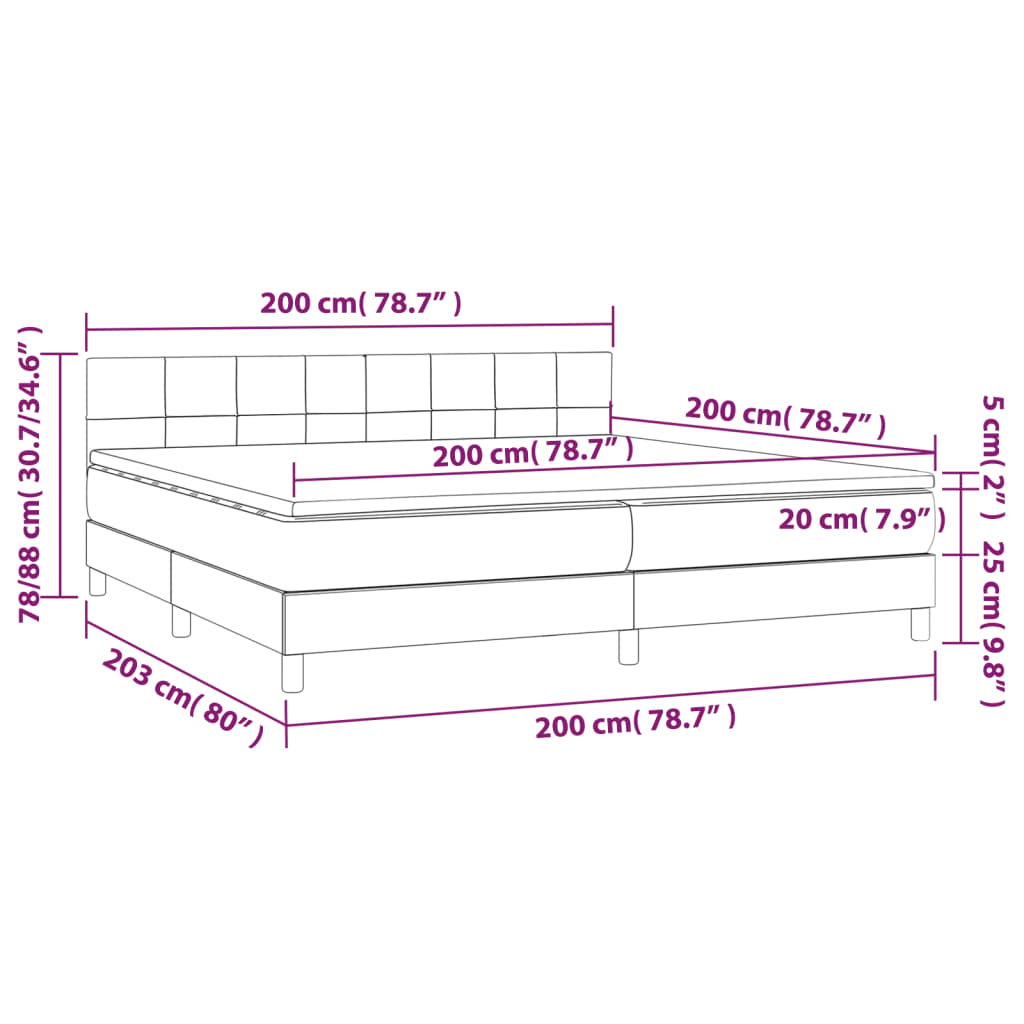 Letto a Molle Materasso e LED Blu 200x200cm in Tessuto | homemem39