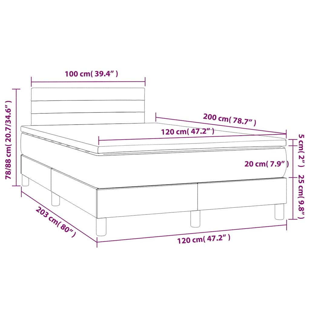 Letto a Molle con Materasso e LED Nero 120x200cm in Tessuto | homemem39