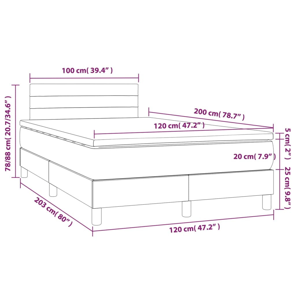 Letto a Molle con Materasso e LED Crema 120x200cm in Tessuto | homemem39