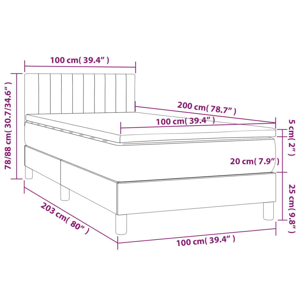 Letto a Molle con Materasso e LED Blu 100x200cm in Tessuto | homemem39