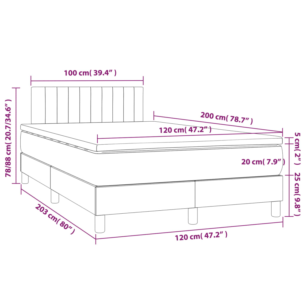 Letto a Molle con Materasso e LED Blu 120x200cm in Tessuto | homemem39