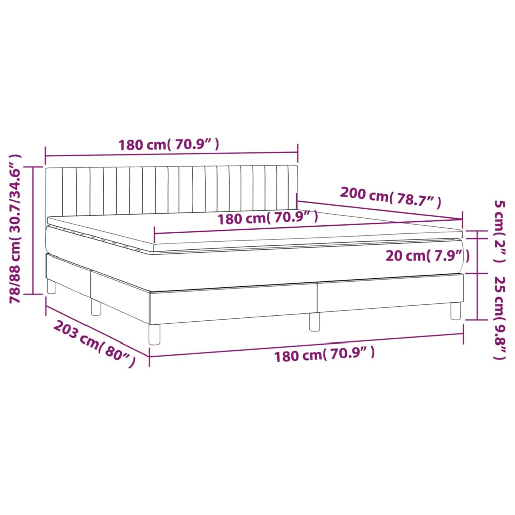 Letto a Molle con Materasso e LED Crema 180x200 cm in Tessuto | homemem39