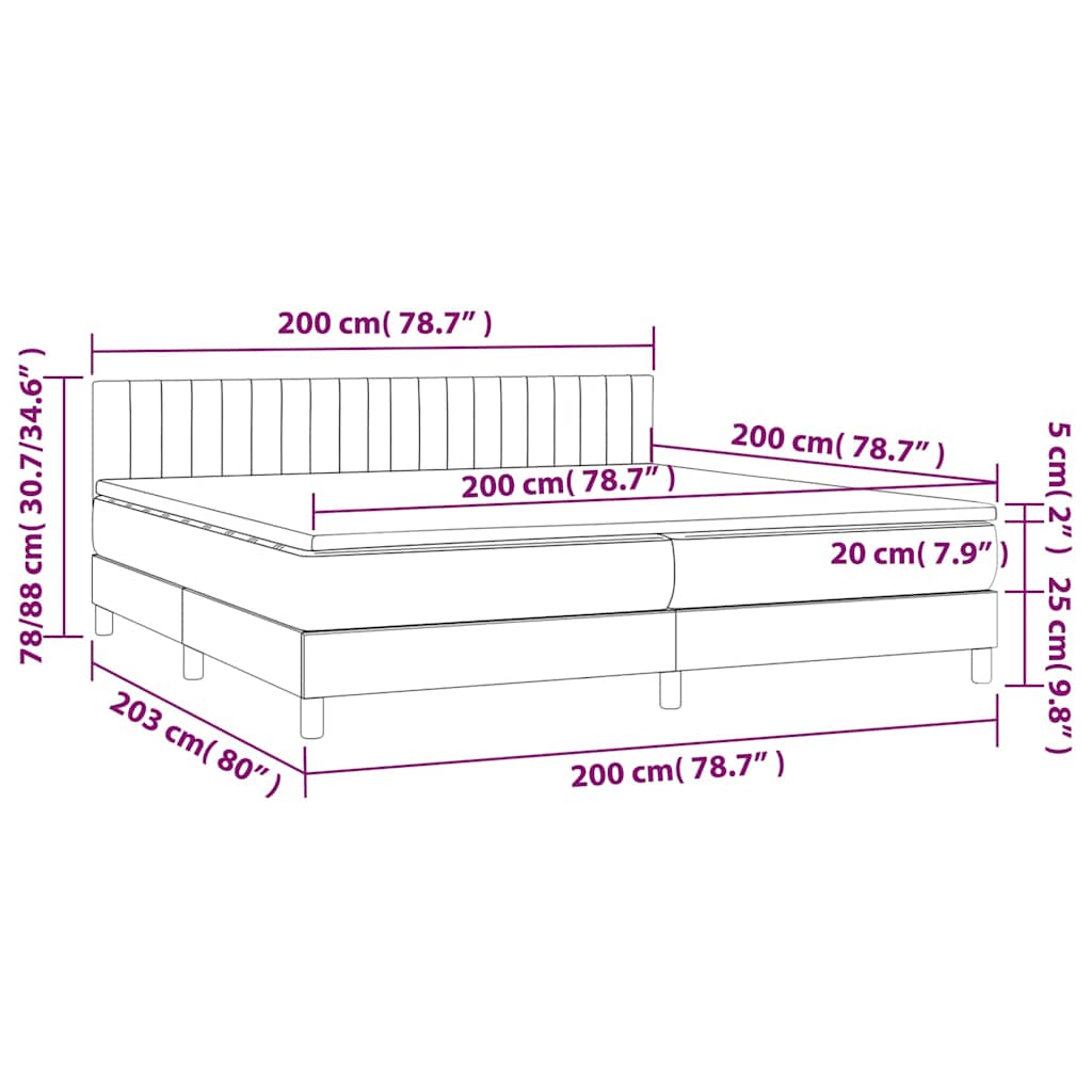 Letto a Molle Materasso e LED Nero 200x200cm in Tessuto | homemem39