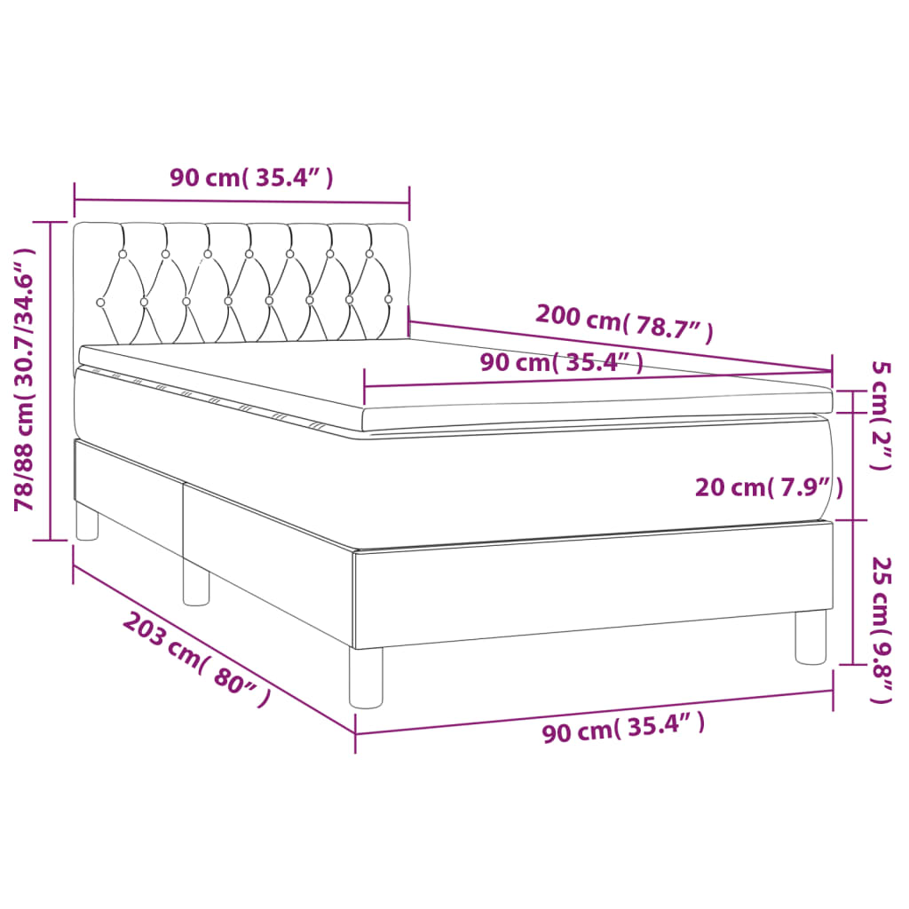 Letto a Molle Materasso e LED Grigio Chiaro 90x200 cm Tessuto | homemem39