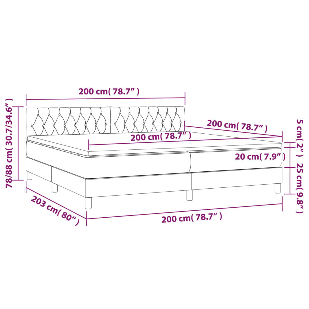 Letto a Molle Materasso e LED tortora 200x200cm in Tessuto | homemem39