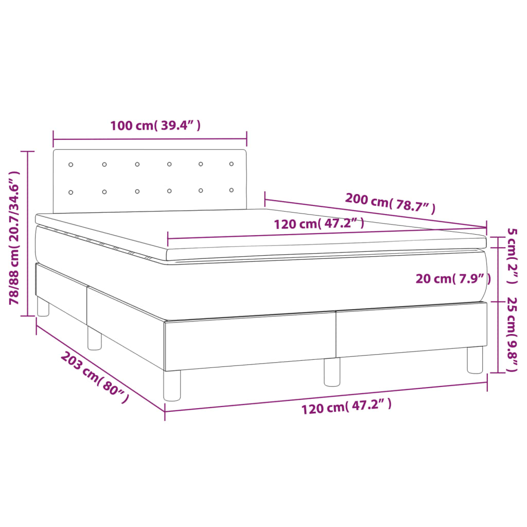 Letto a Molle Materasso e LED Grigio Scuro 120x200cm in Tessuto | homemem39