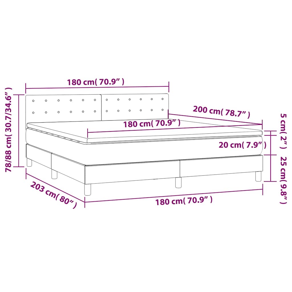 Letto a Molle con Materasso e LED Nero 180x200cm in Tessuto | homemem39