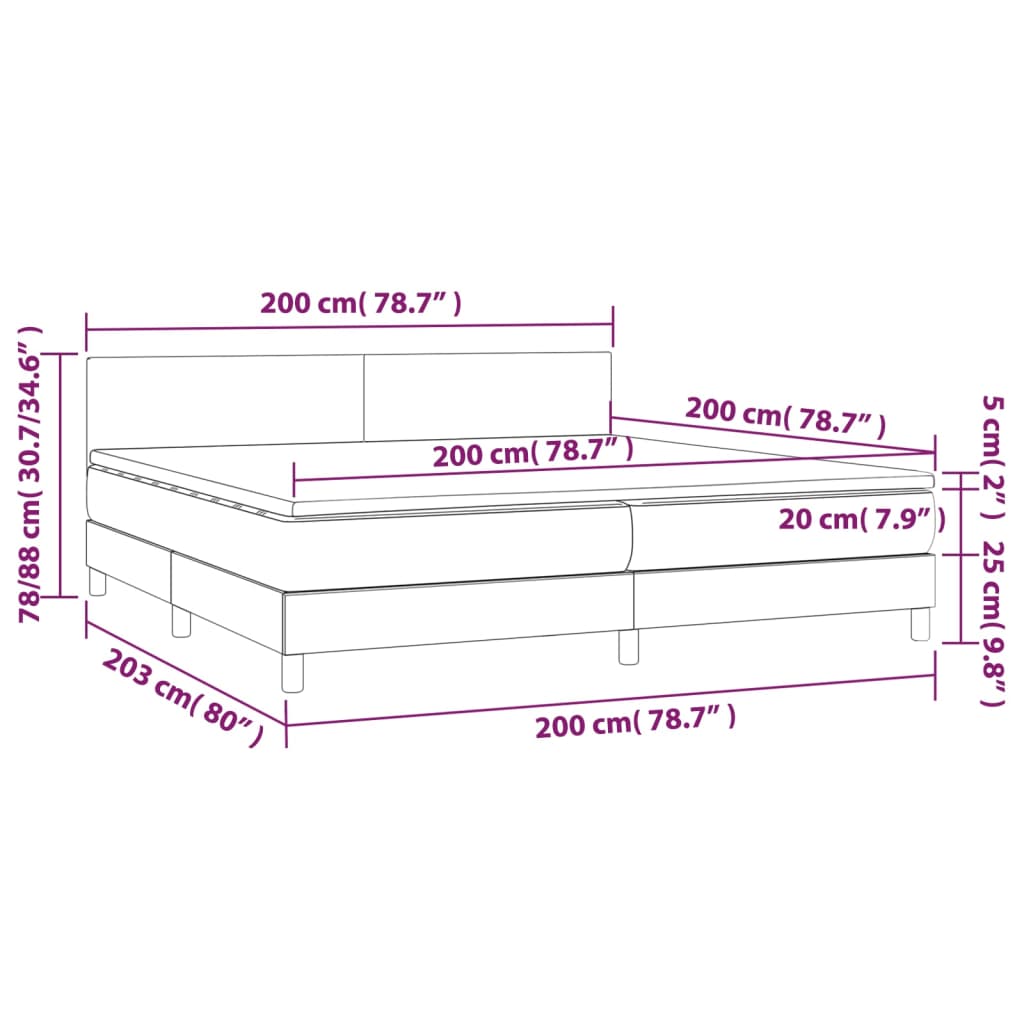 Giroletto Molle con Materasso e LED Grigio 200x200cm Similpelle | homemem39