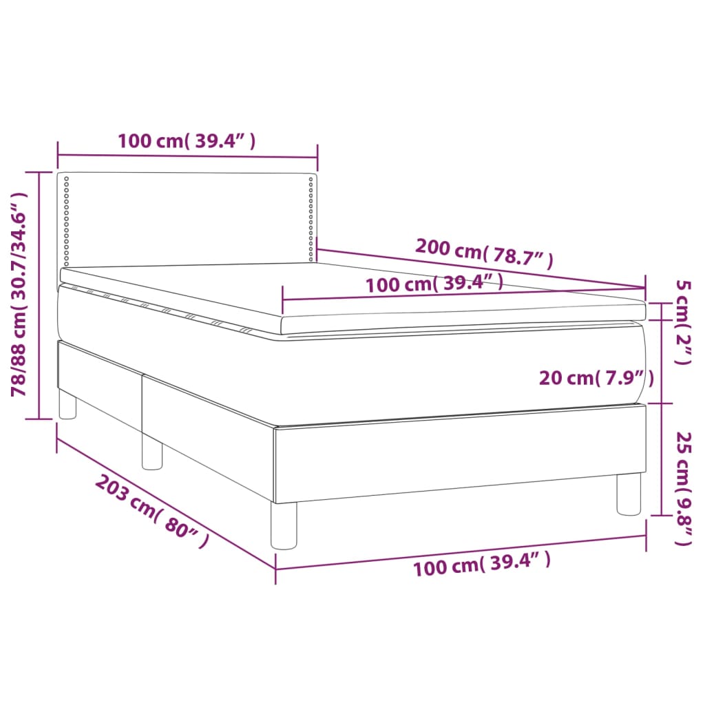 Giroletto a Molle con Materasso e LED Nero 100x200cm Similpelle | homemem39