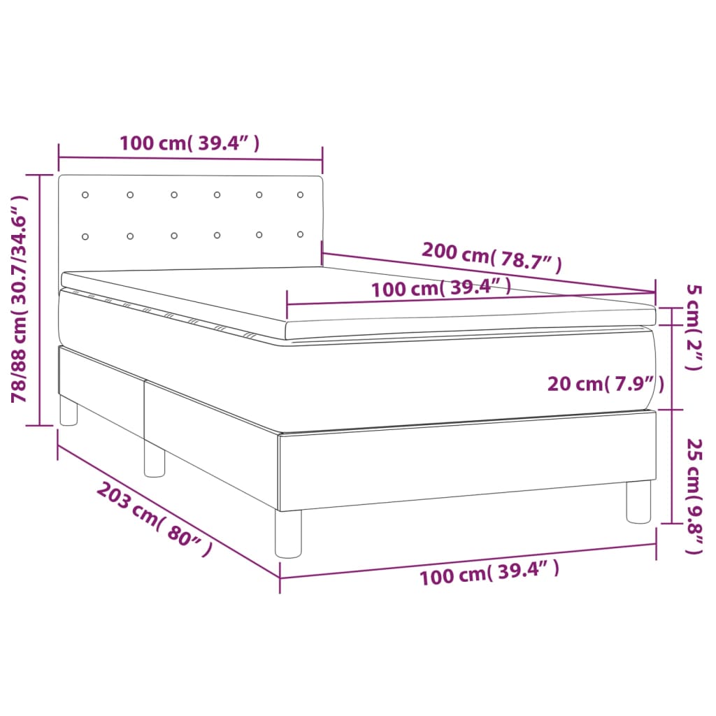 Giroletto a Molle con Materasso e LED Crema 100x200 cm | homemem39