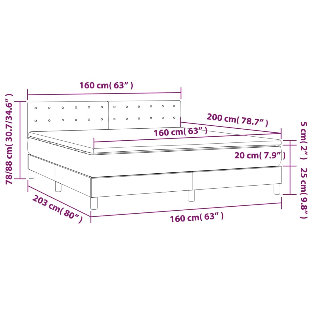 Giroletto a Molle con Materasso e LED Nero 160x200cm Similpelle | homemem39