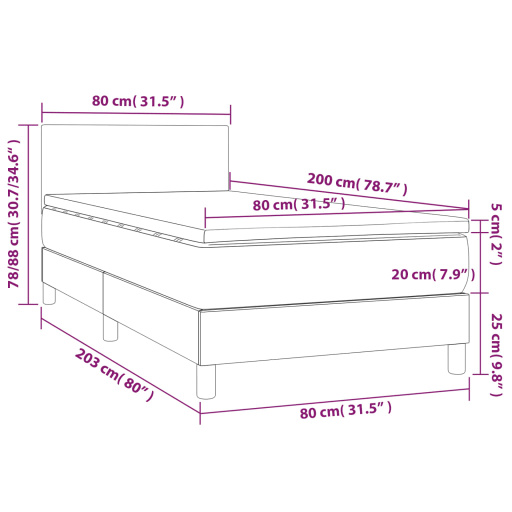 Letto a Molle con Materasso e LED Nero 80x200 cm in Velluto | homemem39