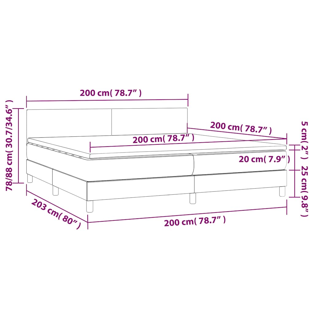 Letto a Molle con Materasso e LED Nero 200x200 cm in Velluto | homemem39