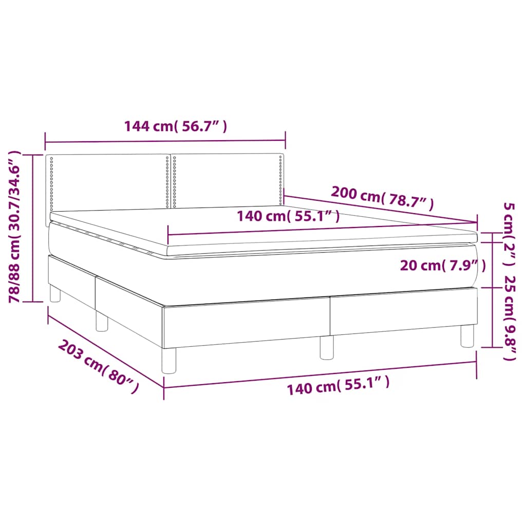 Letto a Molle con Materasso e LED Nero 140x200 cm in Velluto | homemem39