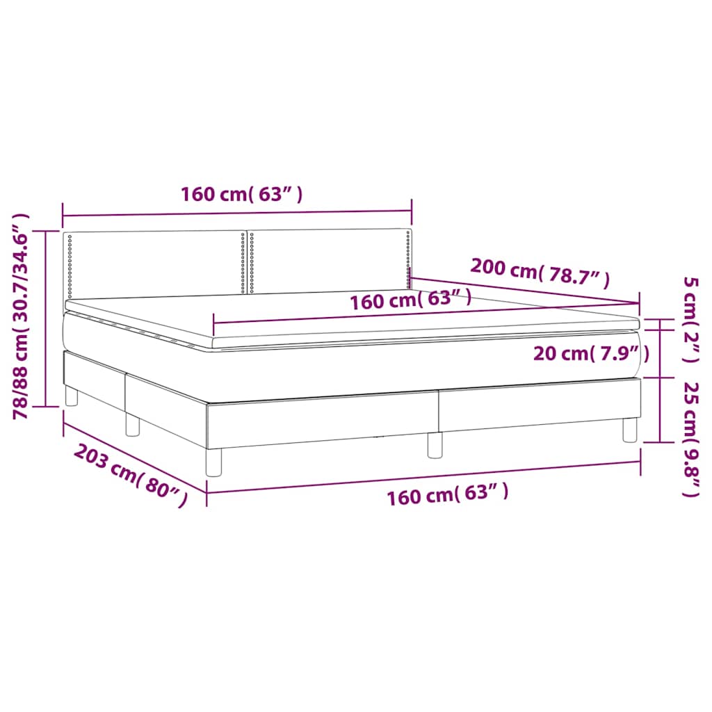 Letto a Molle con Materasso e LED Nero 160x200 cm in Velluto | homemem39