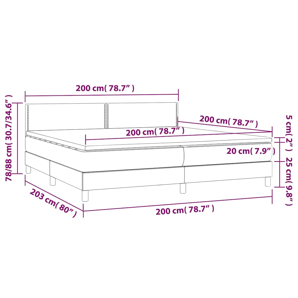 Letto a Molle con Materasso e LED Nero 200x200 cm in Velluto | homemem39